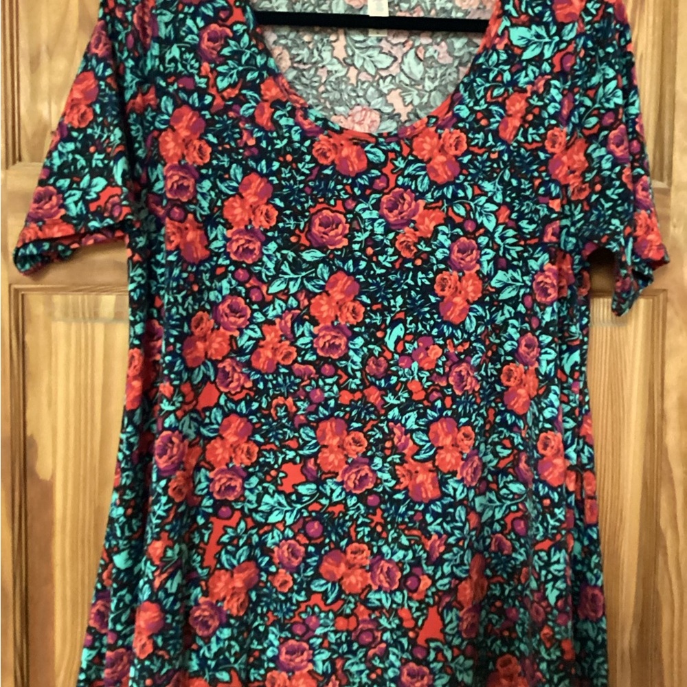 LuLaRoe Perfect Tee with Beauty and the Beast roses!